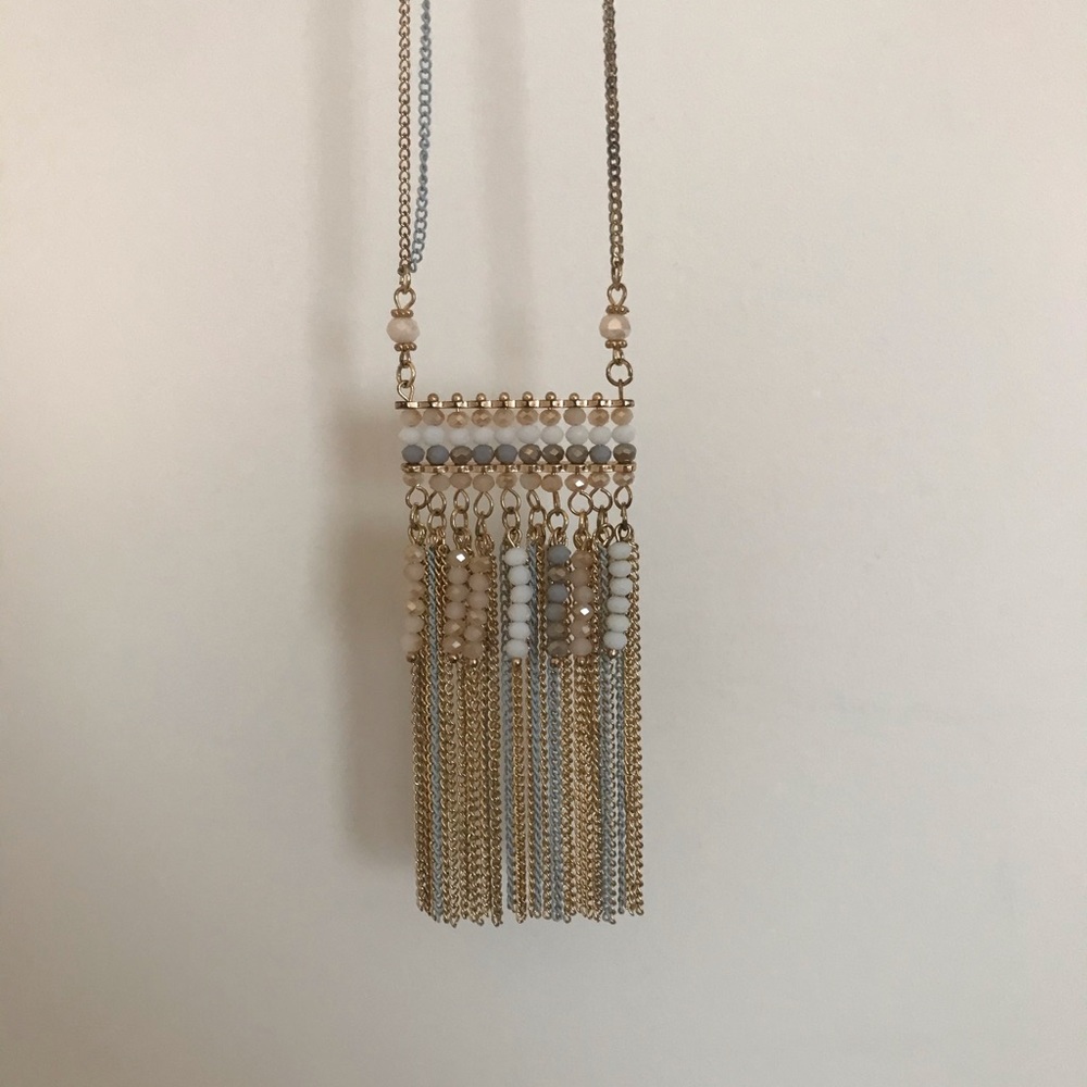 Pastels and Gold Tassel Bead Necklace